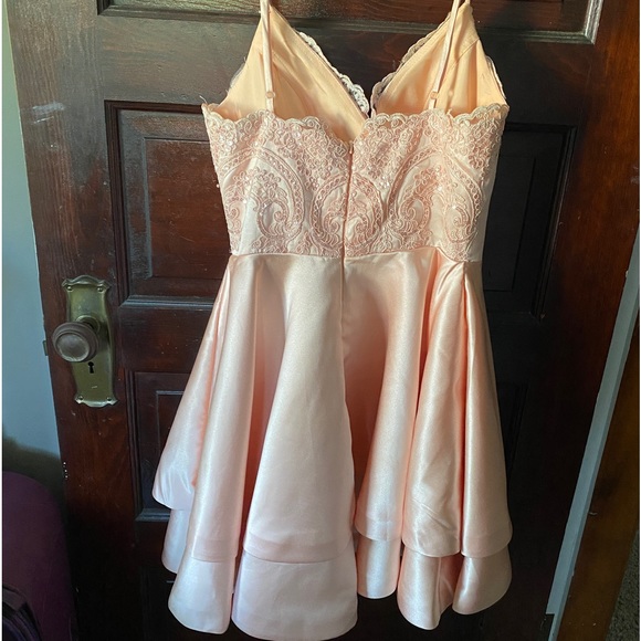 Pink Satin Lace Sequin Dress - Picture 5 of 8